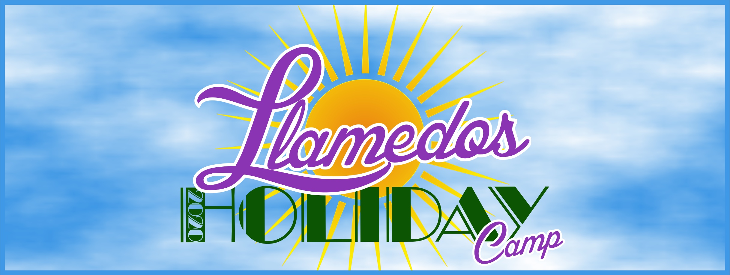 Llamedos Holiday Camp Logo - Cloud background with the words Llameods Holiday Camp in front of a sun and the number 2020 in part of the H